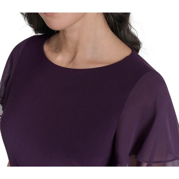 Jessica Howard Womens Petite Flutter Sleeve Sheath Dress Plum Size 6P NWT - Picture 5 of 6
